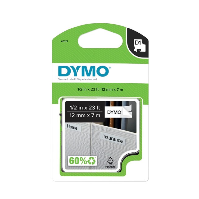 NEWELL BRANDS INC. 45113 DYMO Black-On-White Tape, 0.5in x 23ft