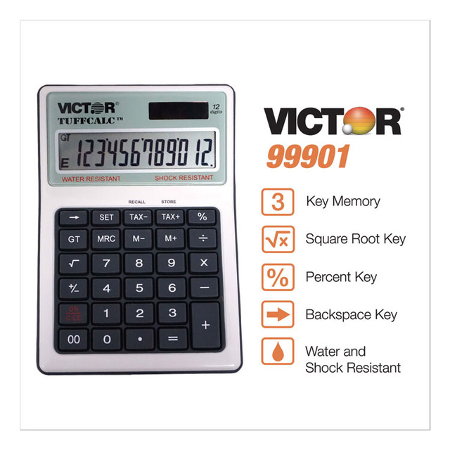 VICTOR TECHNOLOGY LLC 99901 TUFFCALC Desktop Calculator, 12-Digit LCD