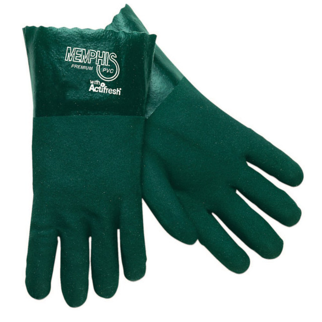 MCR SAFETY Memphis 6412  Glove Premium Double-Dipped PVC Gloves, Mens, Green, Pack Of 12 Pairs