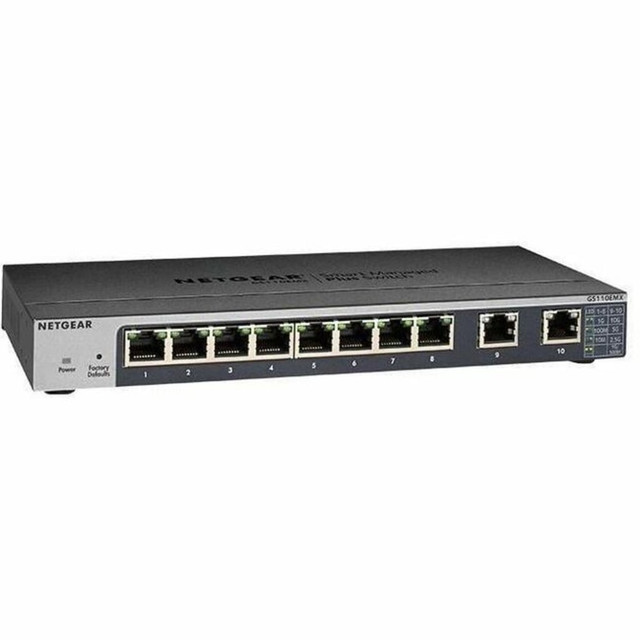 NETGEAR INC. GS110EMX-100NAS Netgear GS110EMX Ethernet Switch - 8 Ports - Manageable - Gigabit Ethernet - 1000Base-T - 3 Layer Supported - Twisted Pair - Desktop, Rack-mountable, Wall Mountable - Lifetime Limited Warranty