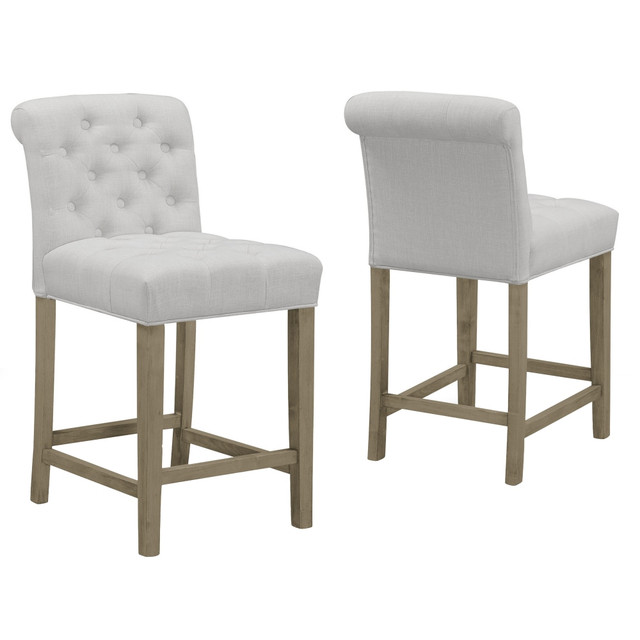 GLAMOUR HOME GHSTL-1226  Aleen Counter-Height Chairs, Beige/Antique Wood, Set Of 2 Chairs