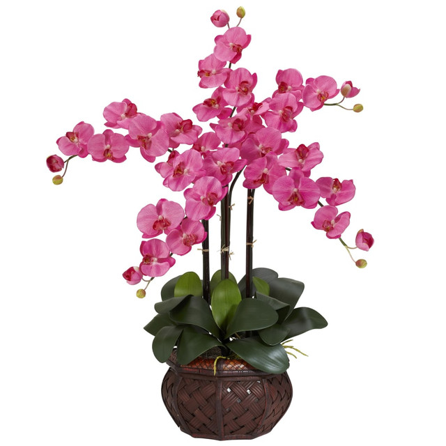 NEARLY NATURAL INC. 1211-DP Nearly Natural 31inH Silk Phalaenopsis Arrangement With Decorative Pot, Dark Pink