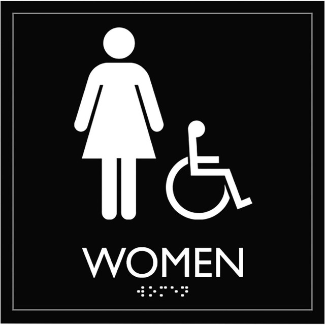 SP RICHARDS Lorell 02657  Womens Handicap Restroom Sign - 1 Each - womens restroom/wheelchair accessible Print/Message - 8in Width x 8in Height - Square Shape - Surface-mountable - Easy Readability, Injection-molded - Restroom, Architectural - Plasti