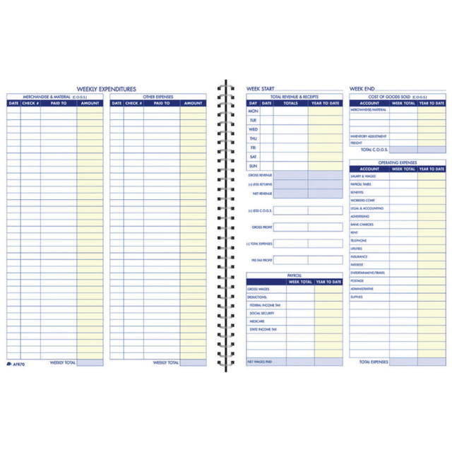 TOPS BUSINESS FORMS AFR70 Adams Weekly Bookkeeping Book, 8 1/2in x 11in, Blue TOPS BUSINESS FORMS AFR70 Adams Weekly Bookkeeping Book, 8 1/2in x 11in, Blue