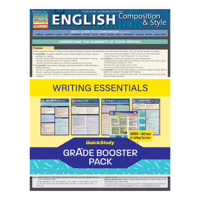 BARCHARTS INC QuickStudy 236153  Grade Booster Pack, Writing Essentials