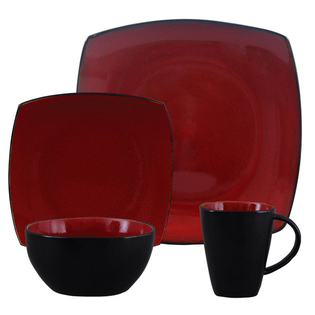 GIBSON OVERSEAS INC. 99583902M Gibson Elite Soho Lounge 16-Piece Dinnerware Set, Red