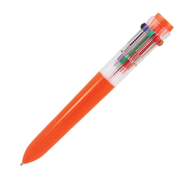 YAFA A PEN COMPANY 51214 Yafa Multifunction 10-Color Ballpoint Pen, Medium Point, 0.8 mm, Orange Barrels, Assorted Ink Colors