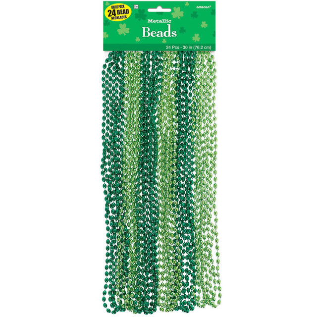 AMSCAN CO INC 399924 Amscan 399924 St. Patricks Day Metallic Bead Necklaces, Green, Pack Of 48 Necklaces