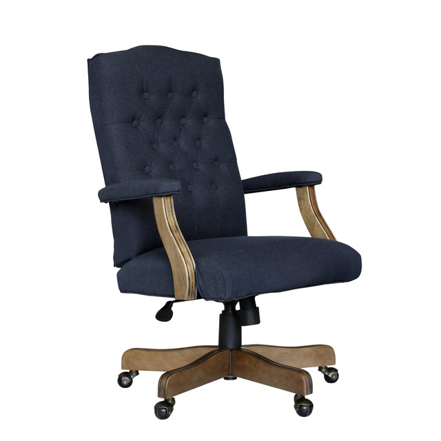 NORSTAR OFFICE PRODUCTS INC. B905DW-NV Boss Office Products Button-Tufted Ergonomic High-Back Chair, Navy Denim/Blue Linen NORSTAR OFFICE PRODUCTS INC. B905DW-NV Boss Office Products Button-Tufted Ergonomic High-Back Chair, Navy Denim/Blue Linen