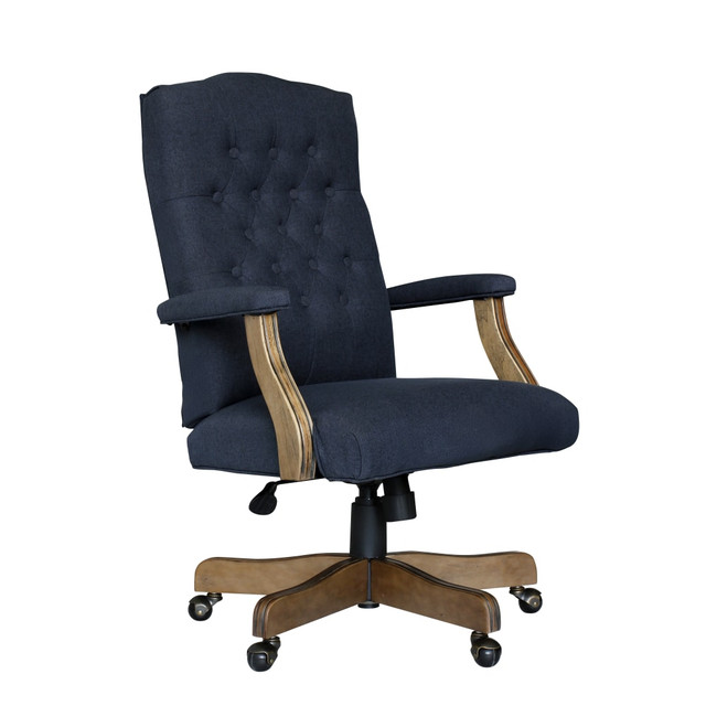 NORSTAR OFFICE PRODUCTS INC. B905DW-NV Boss Office Products Button-Tufted Ergonomic High-Back Chair, Navy Denim/Blue Linen