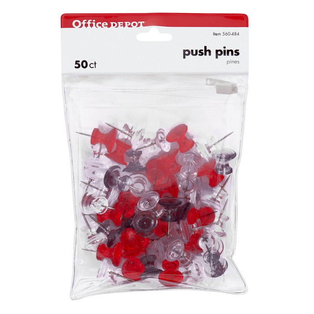 OFFICE DEPOT PP-LAR-50  Brand Pushpins, 7/16in, Assorted Colors, Pack Of 50