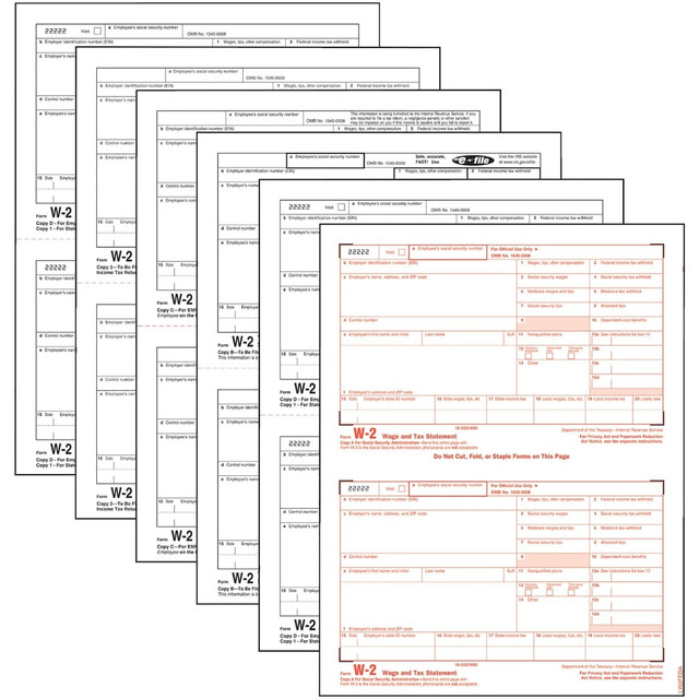 TOPS BUSINESS FORMS 22991 TOPS Laser W-2 Forms Kits, 5 1/2in x 8 1/2in,  6-Part, White, Pack Of 50