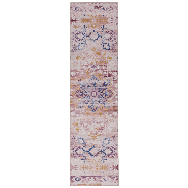 LINON HOME DECOR PRODUCTS, INC OD4641 Linon Washable Area Rug, 2ft x 8ft, Treville Pink/Gold