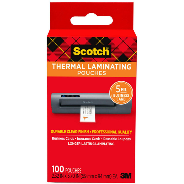 3M CO TP5851-100 Scotch Thermal Laminating Pouches for Business Cards TP5851-100, 2-5/16in x 3-7/10in, Pack Of 100 Laminating Sheets