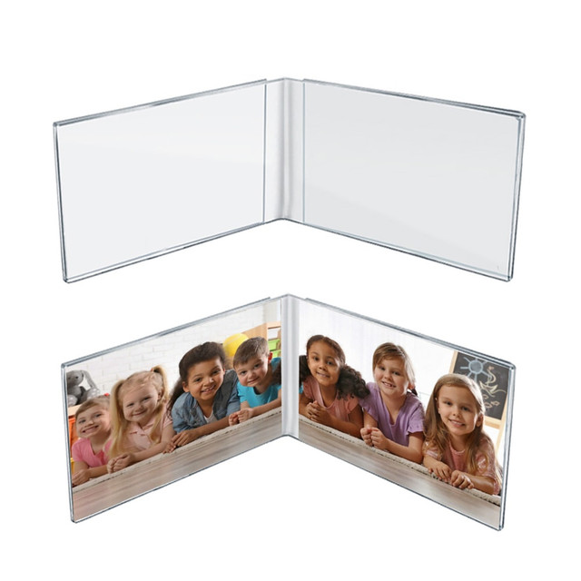 AZAR INTERNATIONAL INC 107723-GS-2PK Azar Displays Side By Side Acrylic Double Photo Holders, 5inH x 14inW x 3inD, Clear, Set Of 2 Holders