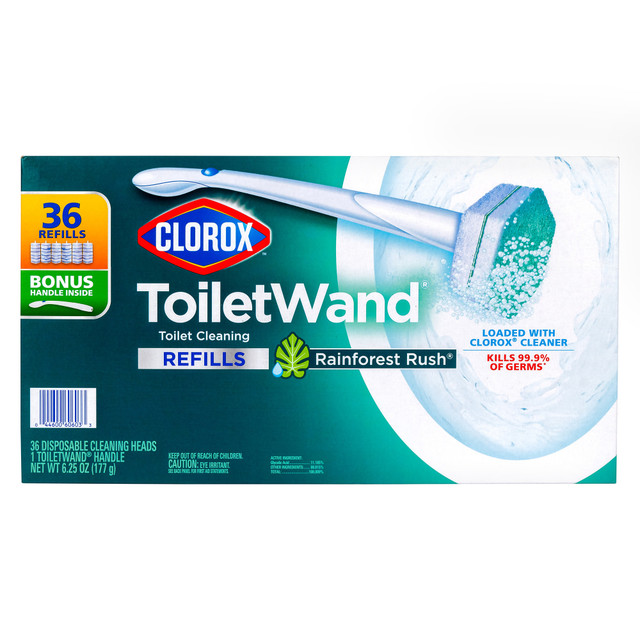 THE CLOROX COMPANY 0 44600 30814 2 Clorox Toilet Wand And Refills Kit, 15-3/4in, Pack Of 36 Refills