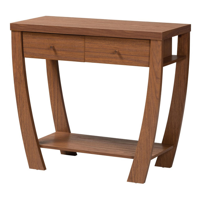 WHOLESALE INTERIORS, INC. Baxton Studio 2721-11323  Capote 2-Drawer Console Table, 31-3/4inH x 35-7/16inW x 15-3/8inD, Walnut Brown