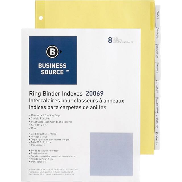 SPARCO PRODUCTS-OBS 20069BX Business Source Buff Stock Ring Binder Indexes - 8 x Divider(s) - Blank Tab(s) - 8 Tab(s)/Set1.25in Tab Width - 8.5in Divider Width x 11in Divider Length - Letter - 3 Hole Punched - Clear Buff Paper Divider - Clear Tab(s) 