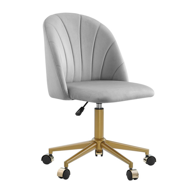 LINON HOME DECOR PRODUCTS, INC OFDP2780 Linon Ashland Velvet Mid-Back Office Desk Chair, Gray/Gold LINON HOME DECOR PRODUCTS, INC OFDP2780 Linon Ashland Velvet Mid-Back Office Desk Chair, Gray/Gold
