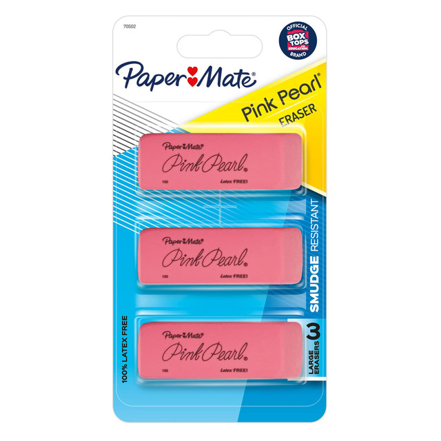 DIXON TICONDEROGA COMPANY 70502 Paper Mate Pink Pearl Erasers, Medium, Pack Of 3 DIXON TICONDEROGA COMPANY 70502 Paper Mate Pink Pearl Erasers, Medium, Pack Of 3