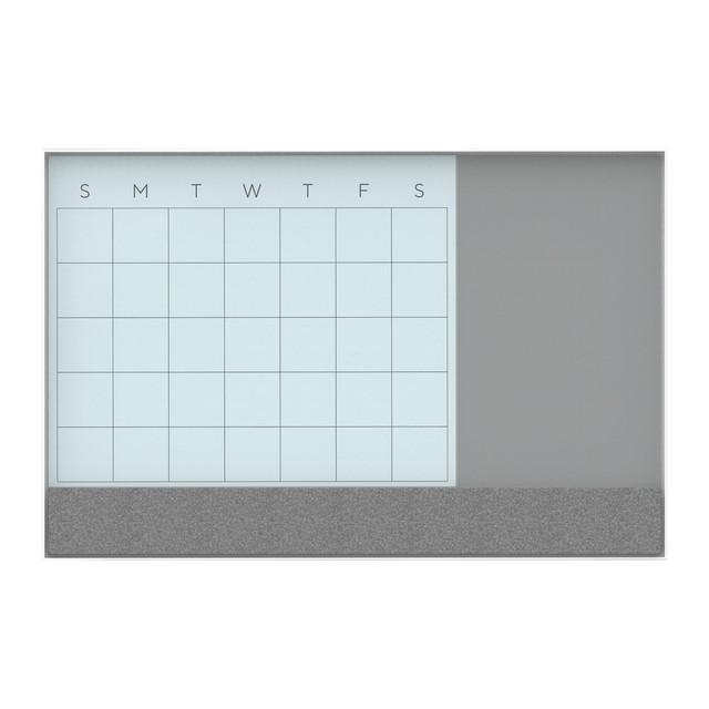 UBRANDS, LLC U Brands UBR3197U0001  3N1 Magnetic Glass Dry Erase Monthly Calendar Board, 35in X 23in, White/Grey Surface, White Aluminum Frame