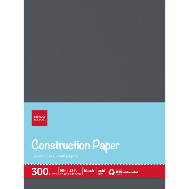 OFFICE DEPOT SI/1017C  Brand Construction Paper, 9in x 12in, 100% Recycled, Black, Pack Of 300 Sheets