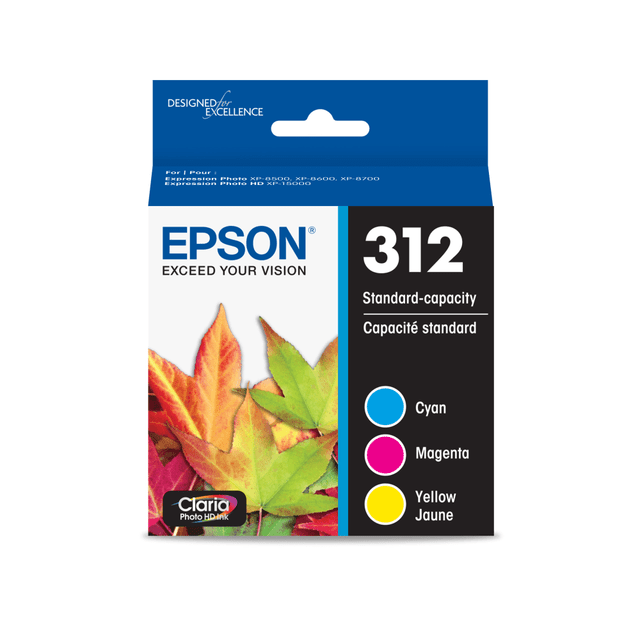 EPSON AMERICA INC. T312923-S Epson 312 Claria Photo Cyan, Magenta, Yellow Ink Cartridges, Pack Of 3, T312923-S EPSON AMERICA INC. T312923-S Epson 312 Claria Photo Cyan, Magenta, Yellow Ink Cartridges, Pack Of 3, T312923-S