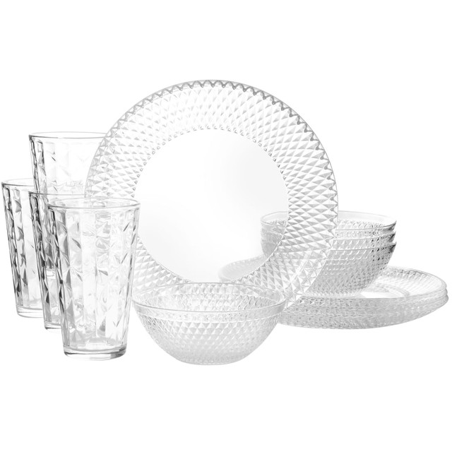 GIBSON OVERSEAS INC. Gibson 995117480M  Home Clearview Diamond Glass Dinnerware Set, Clear