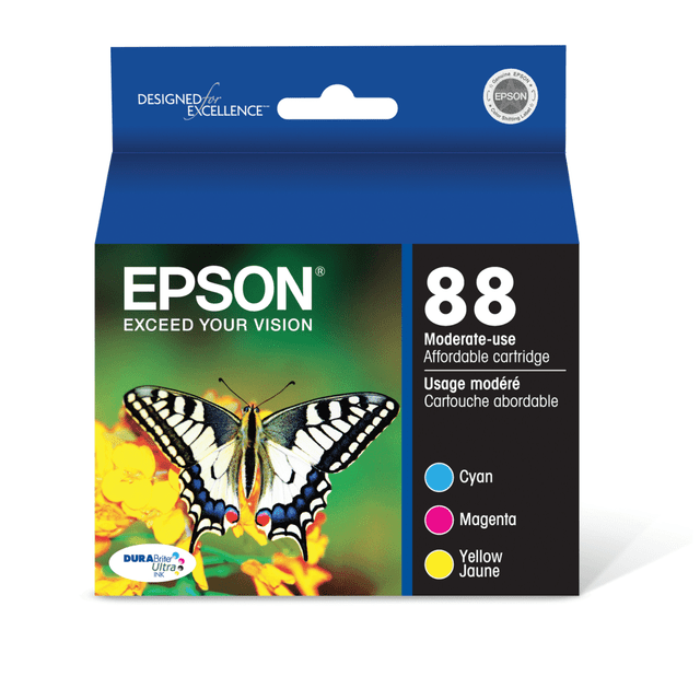 EPSON AMERICA INC. Epson T088520-S  88 DuraBrite Ultra Cyan, Magenta, Yellow Ink Cartridges, Pack Of 3, T088520-S