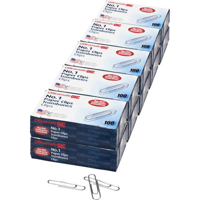 OFFICEMATE INTERNATIONAL CORP. 99912DUP Officemate No. 1 Nonskid Paper Clips - No. 1 - 1.8in Length x 0.5in Width - Non-skid - 1000 / Pack - Silver - Steel OFFICEMATE INTERNATIONAL CORP. 99912DUP Officemate No. 1 Nonskid Paper Clips - No. 1 - 1.8in Length x 0.5in Width - Non-skid - 1000 / Pack - Silver - Steel