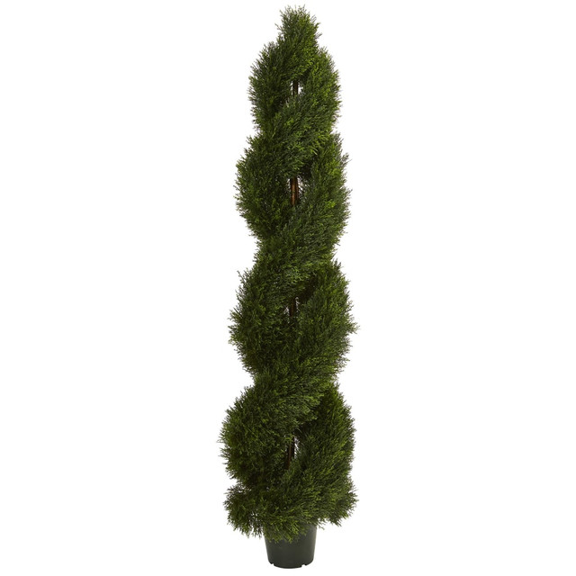 NEARLY NATURAL INC. Nearly Natural 5496  6ftH Double-Pond Cypress Spiral Topiary With Pot, Green