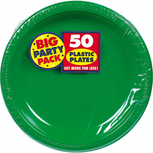 AMSCAN CO INC 630732.03 Amscan Plastic Plates, 10-1/4in, Festive Green, 50 Plates Per Big Party Pack, Set Of 2 Packs