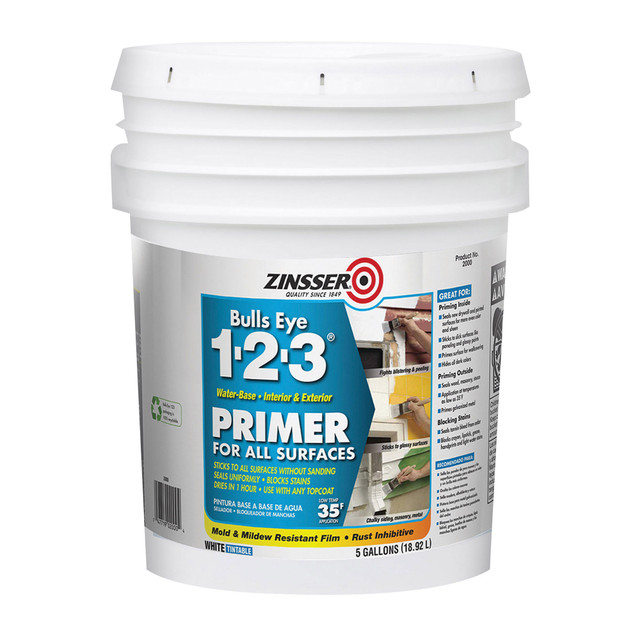 ZINSSER CO. INC. 2000 Zinsser Bulls Eye 1-2-3 Water-Based Primer, 640 Oz, White ZINSSER CO. INC. 2000 Zinsser Bulls Eye 1-2-3 Water-Based Primer, 640 Oz, White
