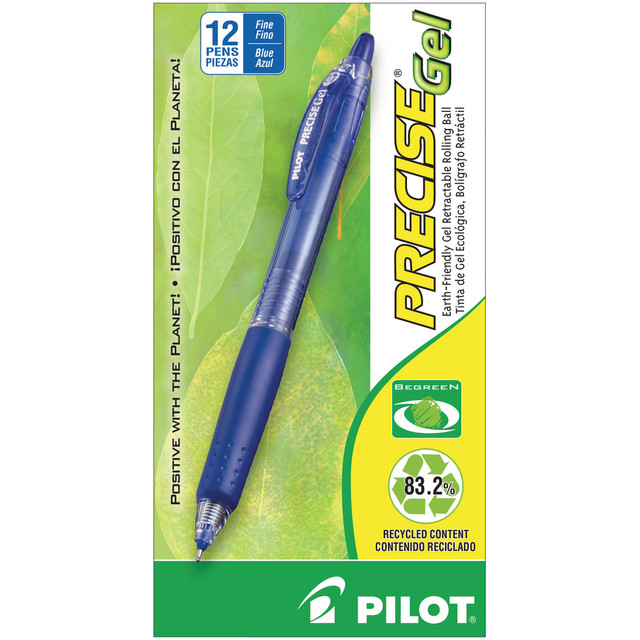 PILOT CORPORATION OF AMERICA 15002 Pilot Precise BeGreen Gel Retractable Rollerball Pens, Fine Point, 0.7 mm, 83% Recycled, Blue Translucent Barrel, Blue Ink, Pack Of 12