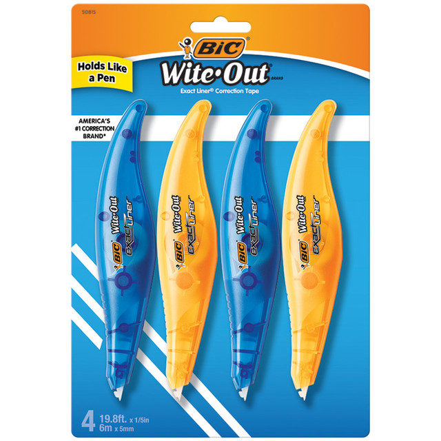 BIC CORP WOELP418-WHI BIC Wite-Out Exact Liner Correction Tape, 1/5in Line Coverage, 236in, Pack Of 4