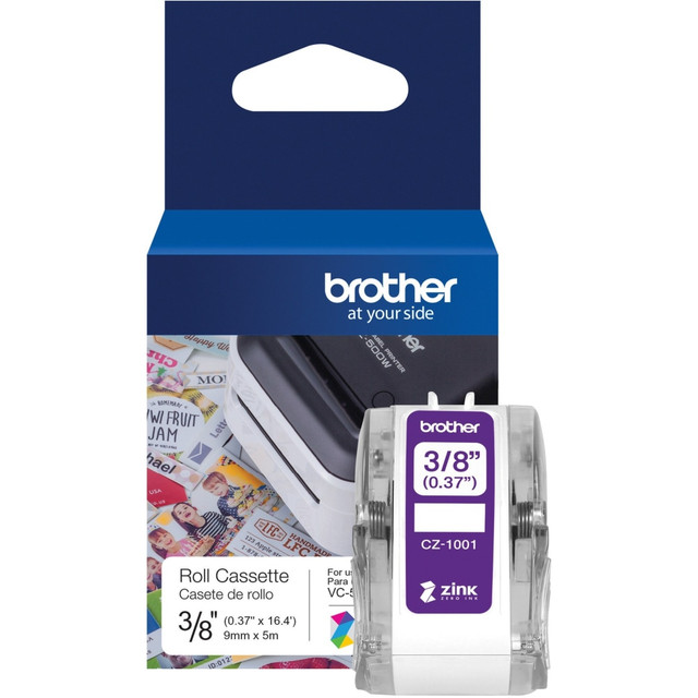 BROTHER INTL CORP CZ1001 Brother Genuine CZ-1001 3/8in (0.37in) 9mm wide x 16.4 ft. (5 m) long label roll featuring ZINK Zero Ink technology - 3/8in Width - Zero Ink (ZINK) - 1 Each - Water Resistant