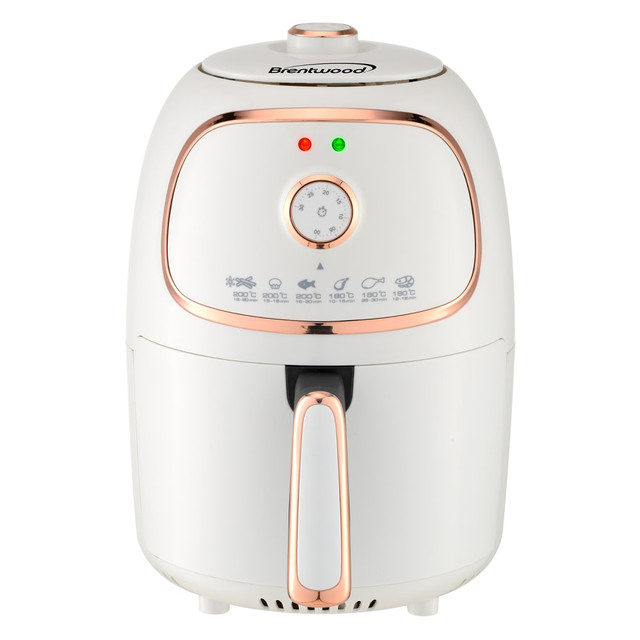 BRENTWOOD APPLIANCES , INC. Brentwood AF-202W  2 Qt Small Electric Air Fryer With Timer And Temp Control, White/Rose Gold