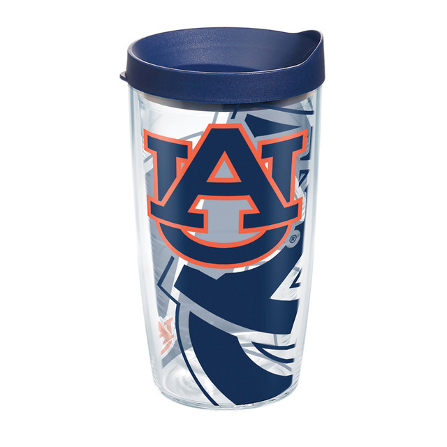 TERVIS TUMBLER COMPANY 1289314 Tervis Genuine NCAA Tumbler With Lid, Auburn Tigers, 16 Oz, Clear