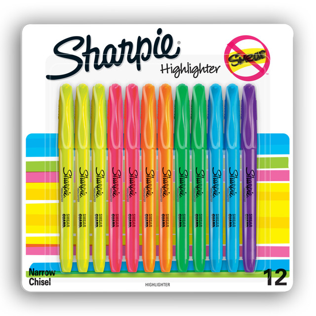 NEWELL BRANDS INC. 27145 Sharpie Accent Pocket Highlighters, Chisel Tip, Assorted, Pack Of 12 NEWELL BRANDS INC. 27145 Sharpie Accent Pocket Highlighters, Chisel Tip, Assorted, Pack Of 12
