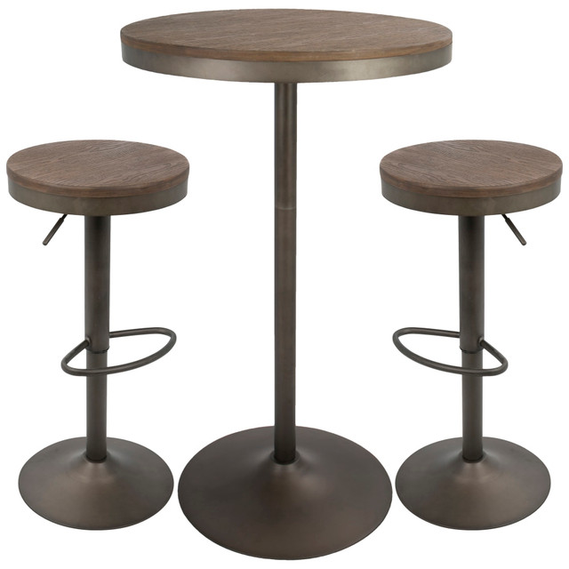 LUMISOURCE, LLC B-DAK3 AN+BN Lumisource Dakota Industrial Farmhouse Table With 2 Bar Stools, Antique/Brown