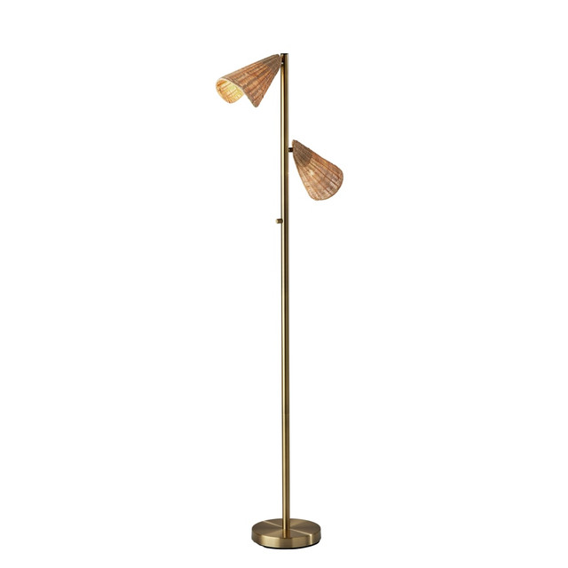 ADESSO INC 5114-21 Adesso Cove 2-Light Tree Floor Lamp, 62-3/4inH, Natural Rattan/Antique Brass