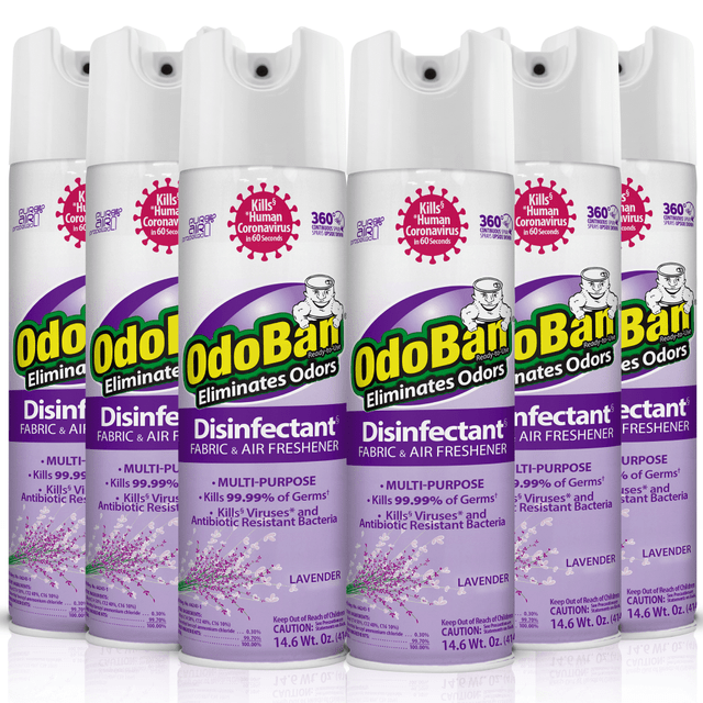 CLEAN CONTROL CORPORATION 9360LAV6PK-OD OdoBan Odor Eliminator Disinfectant 360 deg. Spray, Lavender, 14.6 Oz, Pack Of 6 Bottles CLEAN CONTROL CORPORATION 9360LAV6PK-OD OdoBan Odor Eliminator Disinfectant 360 deg. Spray, Lavender, 14.6 Oz, Pack Of 6 Bottles