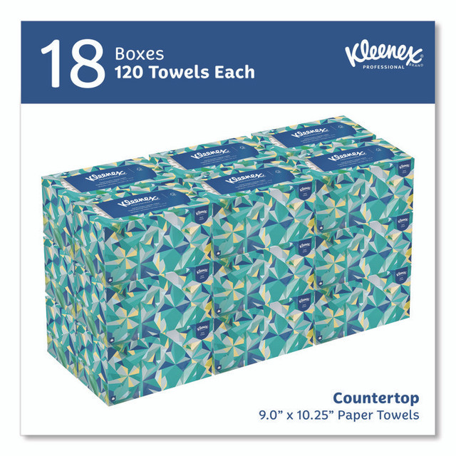 KIMBERLY-CLARK PROFESSIONAL Kleenex® 01701CT Hand Towels, POP-UP Box, Cloth, 1-Ply, 9 x 10.5, Unscented, White, 120/Box, 18 Boxes/Carton