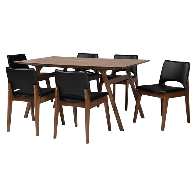 WHOLESALE INTERIORS, INC. 2721-11923-11866 Baxton Studio Afton 7-Piece Dining Set, Black/Walnut