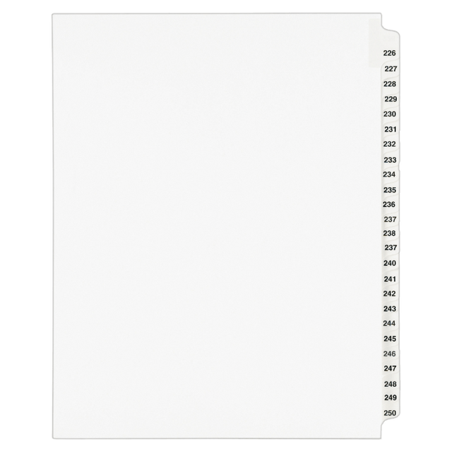 AVERY PRODUCTS CORPORATION 01339 Avery 20% Recycled Preprinted Laminated Gold-Reinforced Tab Dividers, 8 1/2in x 11in, White Dividers/White Tabs, 226-250, Pack Of 25 AVERY PRODUCTS CORPORATION 01339 Avery 20% Recycled Preprinted Laminated Gold-Reinforced Tab Dividers, 8 1/2in x 11in, White Dividers/White Tabs, 226-250, Pack Of 25