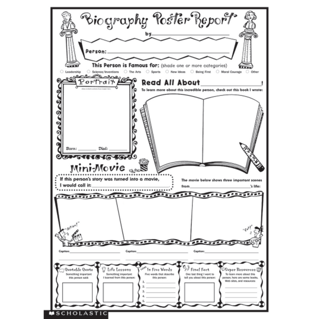 SCHOLASTIC INC 9780439323239 Scholastic Biography Report Posters, 17in x 22in
