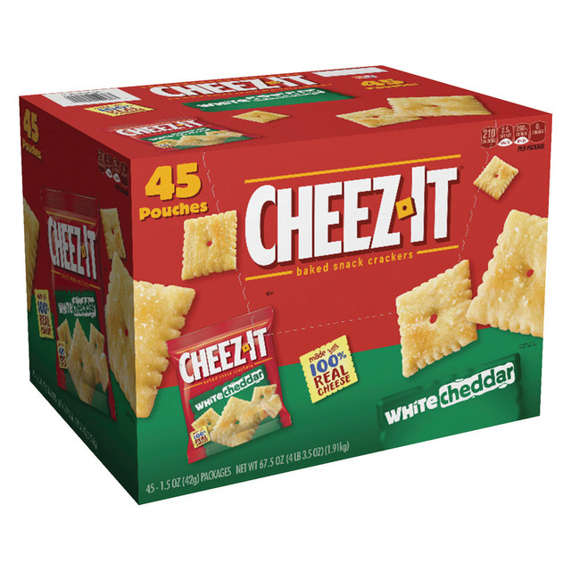KELLOGGs 10892 Cheez-It Baked Snack Crackers, White Cheddar, 1.5 Oz Bags, Box Of 45