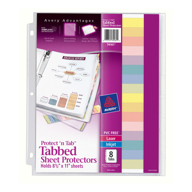 AVERY PRODUCTS CORPORATION 74161 Avery Protect N Tab Tabbed Sheet Protector Dividers, 8-1/2in x 11in, Clear, 8-Tab Set AVERY PRODUCTS CORPORATION 74161 Avery Protect N Tab Tabbed Sheet Protector Dividers, 8-1/2in x 11in, Clear, 8-Tab Set