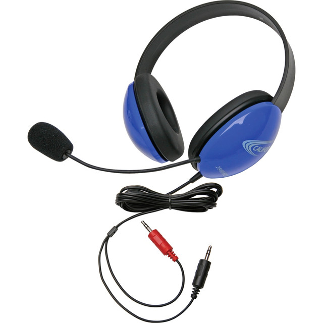 CALIFONE INTERNATIONAL, INC. Califone 2800BL-AV  Blue Stereo Headphone w/ Mic Dual 3.5mm Plug Via Ergoguys - Stereo - Mini-phone (3.5mm) - Wired - 32 Ohm - 20 Hz - 20 kHz - Over-the-head - Binaural - Supra-aural - 5.50 ft Cable - Electret Microphone 