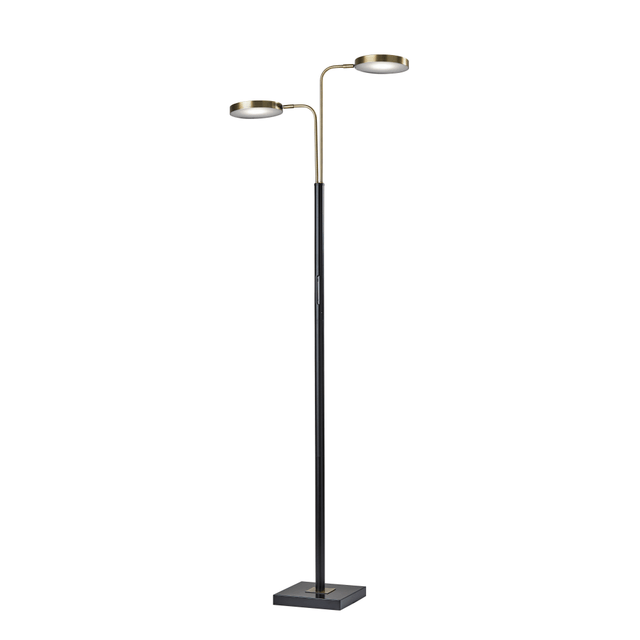 ADESSO INC 4127-01 Adesso Rowan 2-Light LED Floor Lamp, 71inH, Antique Brass Shade/Black Base